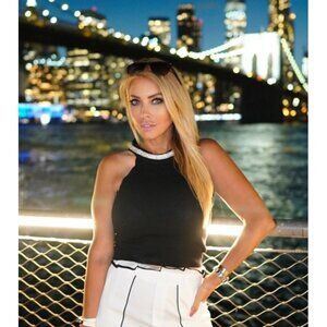 DAIMARAN Milano Tank Top Black Diamond-Studded Halter Sleeveless Size OZ